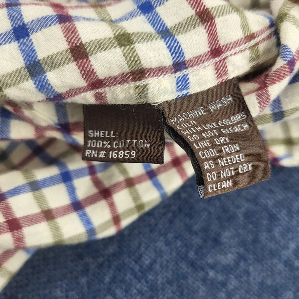 J.McLaughlin Mens Large Tattersall Check Button Down Shirt Blue Green Burgundy L - Picture 8 of 9